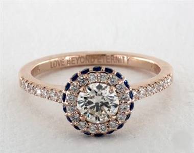 Sapphire Accented Halo Engagement Ring in 14K Rose Gold 4mm Width Band (Setting Price)