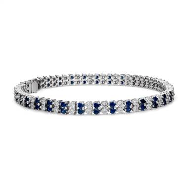 Sapphire and Diamond Double Row Bracelet in 14k White Gold (2x2.4mm)