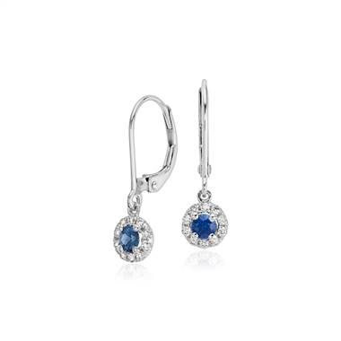 Sapphire and Diamond Drop Earrings in 14k White Gold (3mm)