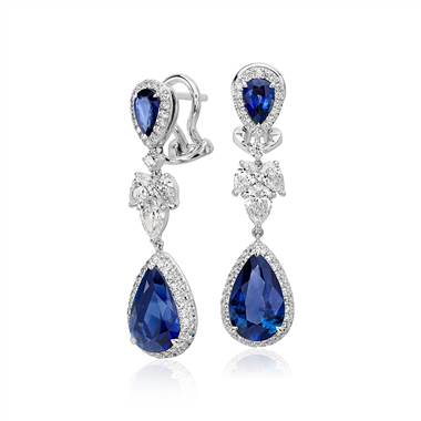 Sapphire and Diamond Drop Earrings in 18k White Gold (5.29 ct. tw. centers)
