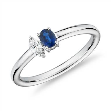 Sapphire and Diamond Duo Stacking Ring in 14k White Gold (4x3mm)