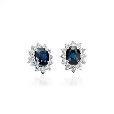 Sapphire and Diamond Earrings in 18k White Gold (7x5mm)