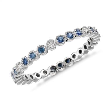 Sapphire and Diamond Eternity Stacking Ring in 14k White Gold (1.3mm )