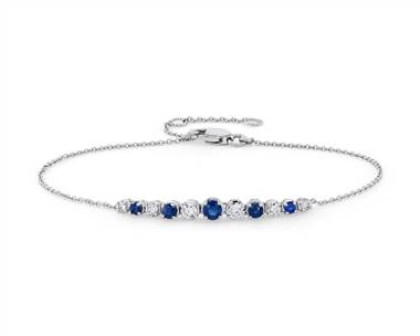 Sapphire and Diamond Graduated Curve Bracelet In 14k White Gold
