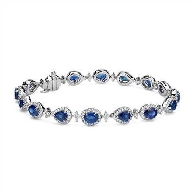 "Sapphire and Diamond Halo Bracelet in 18k White Gold"