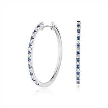 Sapphire and Diamond Oval Hoop Earrings in 14k White Gold (1.4mm) | Blue Nile