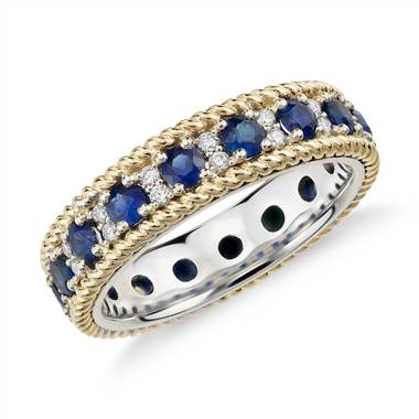 Sapphire and Diamond Roped Eternity Ring in 18k Yellow and White Gold