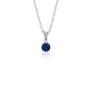 Sapphire and Diamond Solitaire Pendant in 18k White Gold (5mm)