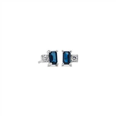 Sapphire and Diamond Stud Earrings in 14k White Gold