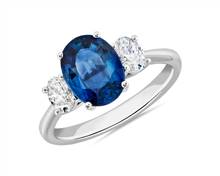 Sapphire and Diamond Three Stone Ring In 14k White Gold (9X7mm) | Blue Nile