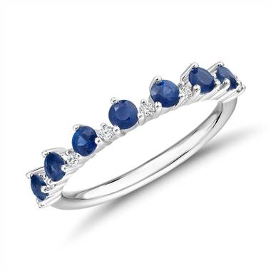 Sapphire and Diamond Tiara Stacking Ring in 14k White Gold (2.5mm)