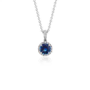 Sapphire and Micropave Diamond Pendant in 18k White Gold (6mm)