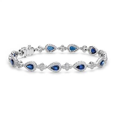 Sapphire and Pave Diamond Halo Bracelet in 18k White Gold (6x4mm)