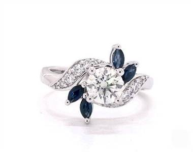 Sapphire Bird of Paradise & Diamond Engagement Ring in 14K White Gold 4mm Width Band (Setting Price)
