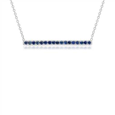 Sapphire Pave Bar Necklace in 14k White Gold (1.5mm)