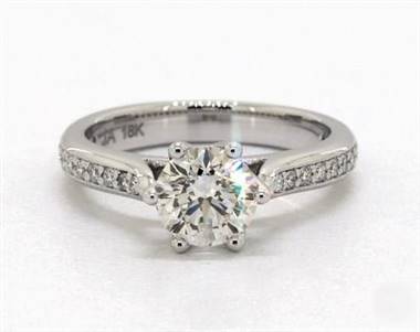 Scallop Pave 6-Prong Cathedral Engagement Ring in 14K White Gold 2.85mm Width Band (Setting Price)