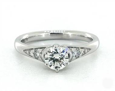 Scalloped 6-Prong Tapered Pave Engagement Ring in 18K White Gold 4mm Width Band (Setting Price)