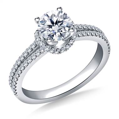 Scalloped Edge Split Shank Engagement Ring in Platinum