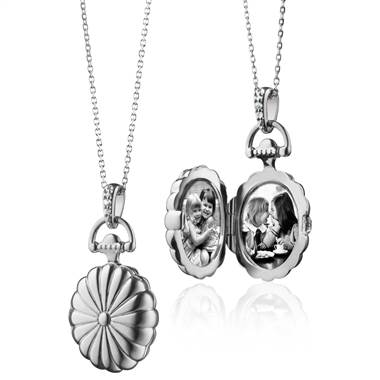 "Scalloped Oval Locket with White Sapphires in Sterling Silver"