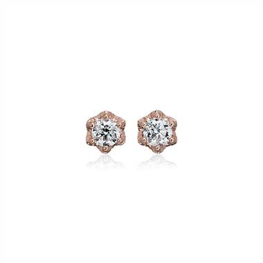 "Side Stone Diamond Stud Earrings with Crown Baskets in 14k Rose Gold (1 ct. tw.)"