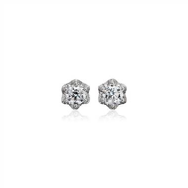 Side Stone Diamond Stud Earrings with Crown Baskets in 14k White Gold (1 ct. tw.)