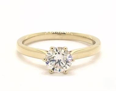 Simple Flat Shank 6-Prong Solitaire Engagement Ring in 14K Yellow Gold 2.50mm Width Band (Setting Price)