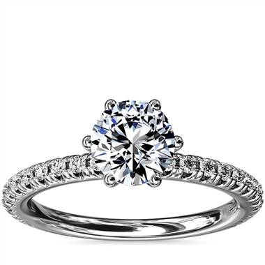 Six-Prong Petite Pave Diamond Engagement Ring in 14k White Gold (1/4 ct. tw.)
