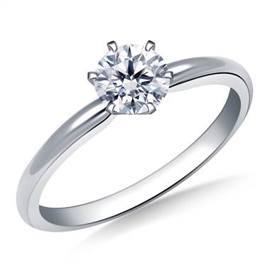 Six Prong Pre-Set Round Diamond Solitaire Ring In 14K White Gold