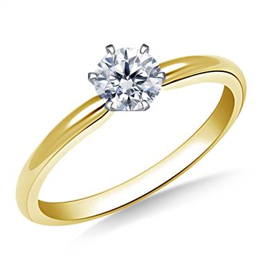 Six Prong Pre-Set Round Diamond Solitaire Ring In 14K Yellow Gold