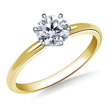 Six Prong Pre-Set Round Diamond Solitaire Ring In 14K Yellow Gold