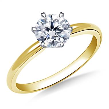 Six Prong Pre-Set Round Diamond Solitaire Ring In 14K Yellow Gold