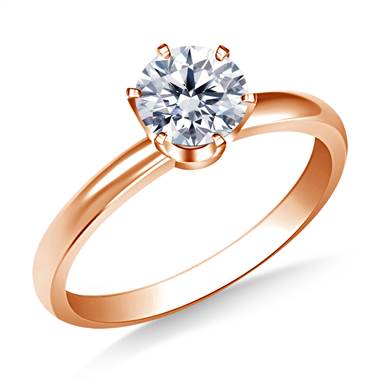 Six Prong Round Solitaire Diamond Engagement Ring in 18K Rose Gold