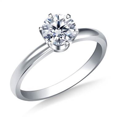 Six Prong Round Solitaire Diamond Engagement Ring in 18K White Gold