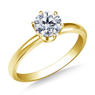 Six Prong Round Solitaire Diamond Engagement Ring in 18K Yellow Gold