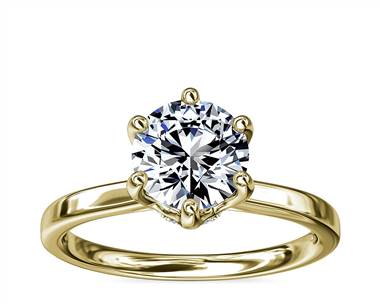 Six-Prong Solitaire Plus Hidden Halo Diamond Engagement Ring In 14k Yellow Gold