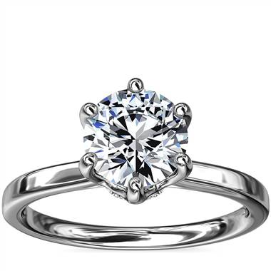 Six-Prong Solitaire Plus Hidden Halo Diamond Engagement Ring in Platinum