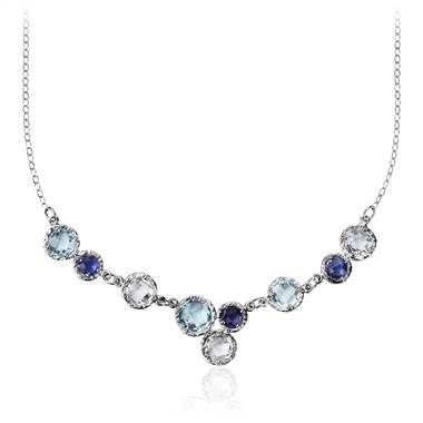 Sky Blue Topaz, White Topaz, and Iolite Bib Necklace in 14k White Gold (6mm)