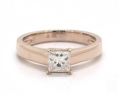 Sleek Cross-Prong Tapered Solitaire Engagement Ring in 14K Rose Gold 4mm Width Band (Setting Price)