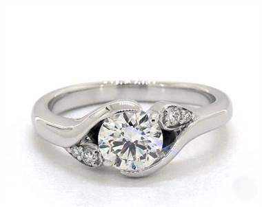 Sleek Leaf-Design Contemporary Bypass Engagement Ring in Platinum 3.60mm Width Band (Setting Price)