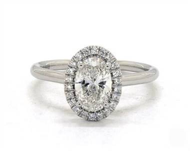 Sleek Oval Pave Halo Engagement Ring in 14K White Gold 1.80mm Width Band (Setting Price)