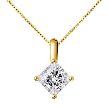 Slim Bail Princess Diamond Solitaire Pendant in 14K Yellow Gold