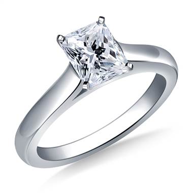 Solitaire Four Prong Cathedral Engagement Ring Mounting Curved in 14K White Gold (2.4 mm)