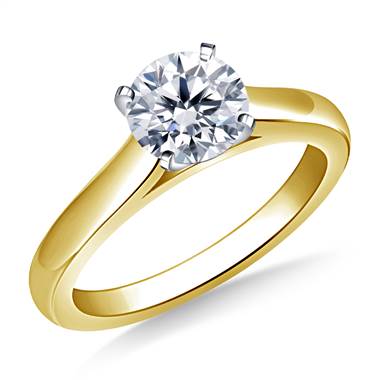 Solitaire Four Prong Cathedral Engagement Ring Mounting Curved in 14K Yellow Gold (2.4 mm)