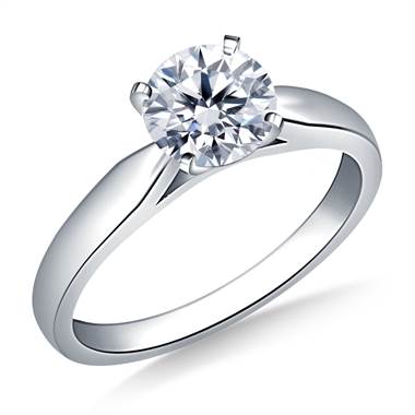 Solitaire Four Prong Tapered Cathedral Engagement Ring Mounting in 14K White Gold (2.4 mm)