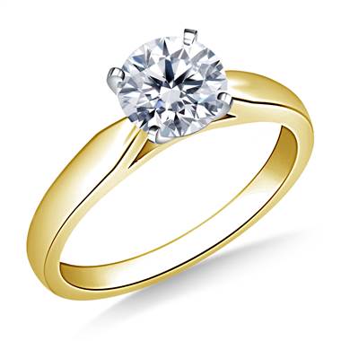 Solitaire Four Prong Tapered Cathedral Engagement Ring Mounting in 14K Yellow Gold(2.4 mm)