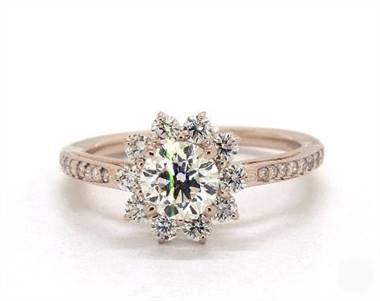 Sparkling Starburst-Halo Engagement Ring in 14K Rose Gold 4mm Width Band (Setting Price)