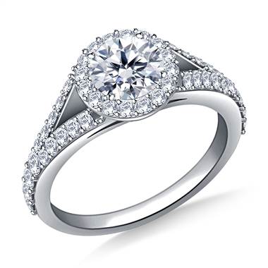 Split Shank Halo Diamond Engagment Ring in 14K White Gold