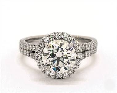 Split Shank Halo Pave 1.03ctw Engagement Ring in 18K White Gold 3.20mm Width Band (Setting Price)