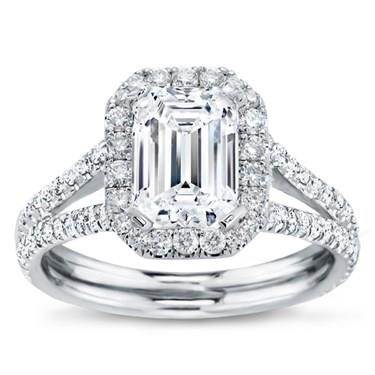 Split Shank Halo Setting for Emerald Cut Diamond