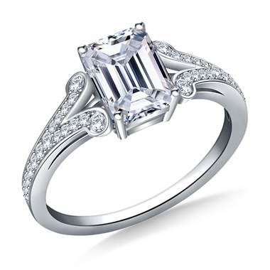 Split Shank Scrolled Diamond Accent Vintage Engagement Ring in 14K White Gold